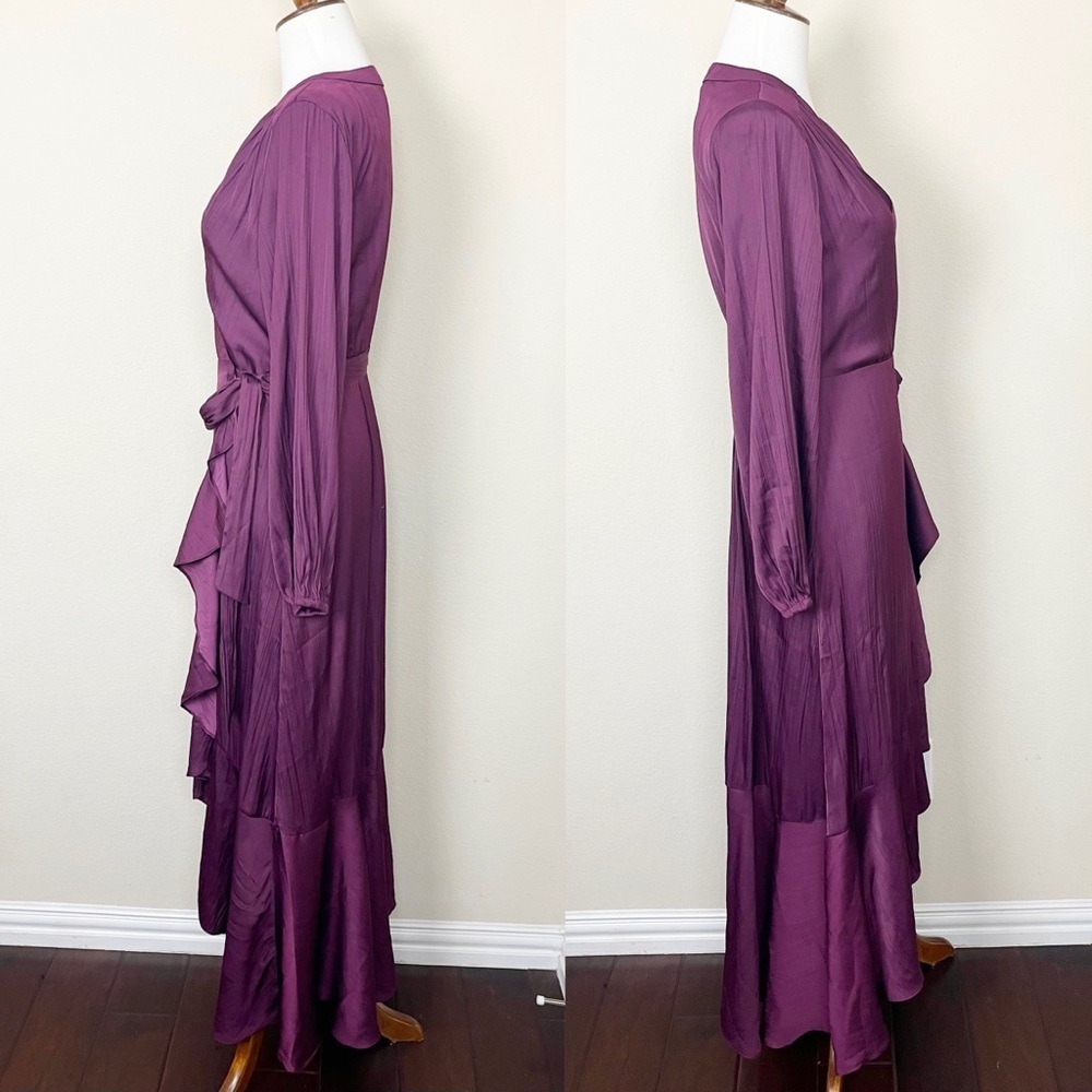 Anthropologie Maeve V-Neck Wrap‎ Raspberry Ruffle Maxi Dress - Picture 8 of 13